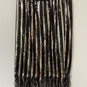 Grey Collective Chic Black Gold Striped Sequin Midi Skirt Fringe Gatsby‎ Elastic
